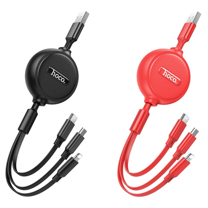 hoco X75 3 in 1 2A 8 Pin + USB-C / Type-C + Micro USB Double-pull Charging Cable, Length: 1m(Red) - Multifunction Cable by hoco | Online Shopping UK | buy2fix