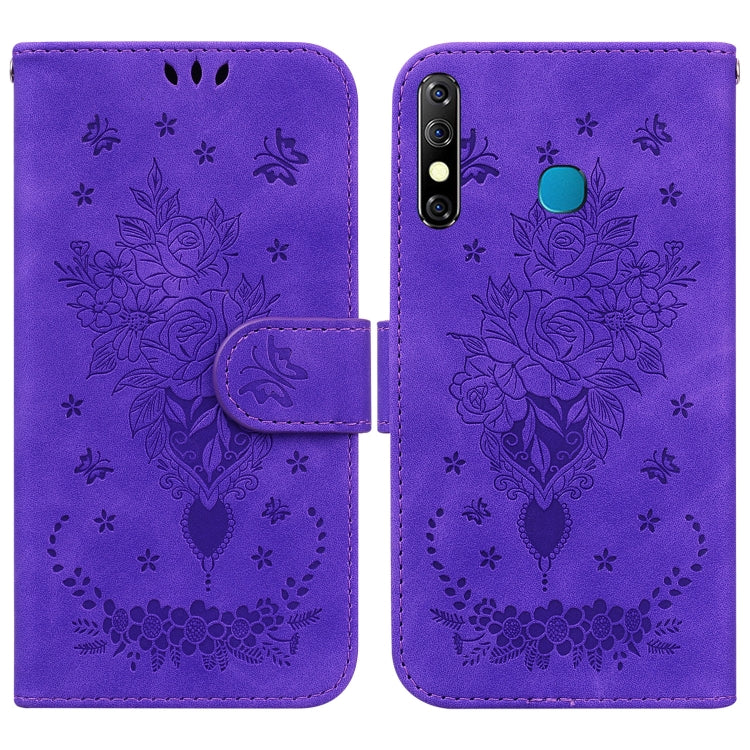 For Tecno Camon 12 / Spark 4 Butterfly Rose Embossed Leather Phone Case(Purple) by buy2fix