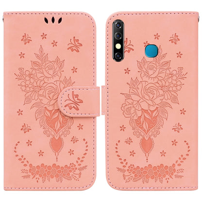 For Tecno Camon 12 / Spark 4 Butterfly Rose Embossed Leather Phone Case(Pink) by buy2fix