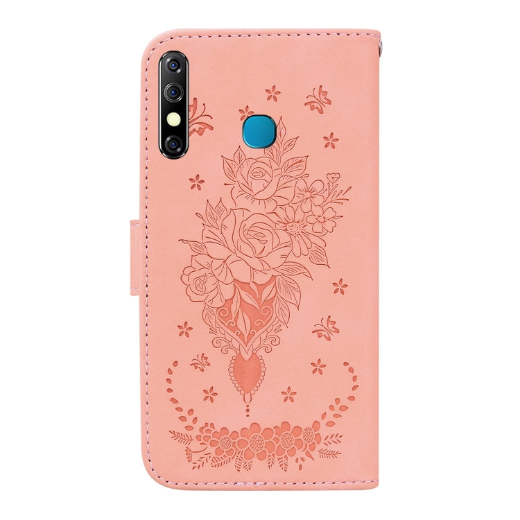 For Tecno Camon 12 / Spark 4 Butterfly Rose Embossed Leather Phone Case(Pink) by buy2fix