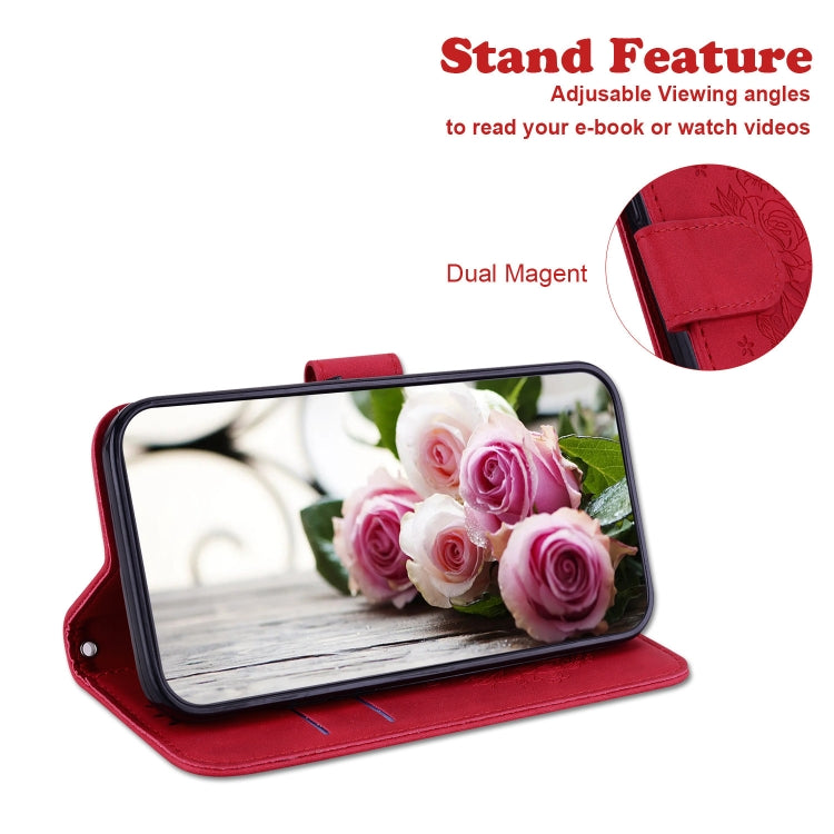 For Tecno Pova 2 Butterfly Rose Embossed Leather Phone Case(Red) by buy2fix