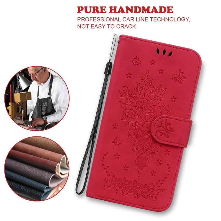 For Tecno Pova 2 Butterfly Rose Embossed Leather Phone Case(Red) by buy2fix