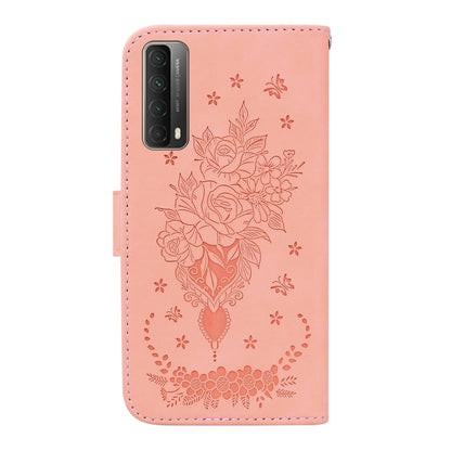 For Huawei P Smart 2021 / Y7a Butterfly Rose Embossed Leather Phone Case(Pink) by buy2fix