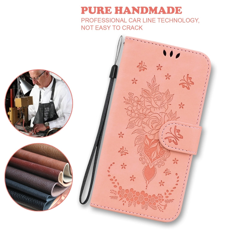For Huawei P Smart 2021 / Y7a Butterfly Rose Embossed Leather Phone Case(Pink) by buy2fix