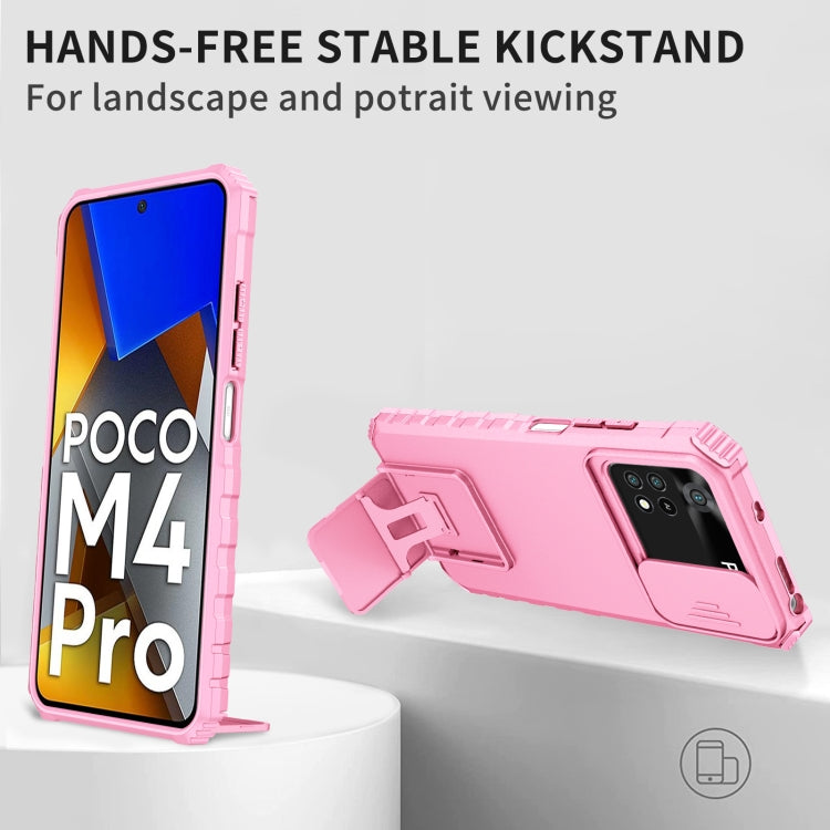 For Xiaomi Poco M4 Pro 4G Stereoscopic Holder Sliding Camshield Phone Case(Pink) - Xiaomi Cases by buy2fix | Online Shopping UK | buy2fix