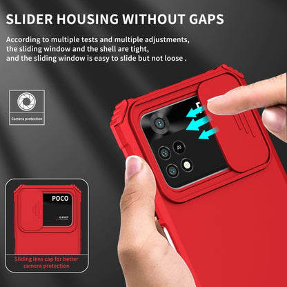 For Xiaomi Poco M4 Pro 4G Stereoscopic Holder Sliding Camshield Phone Case(Red) - Xiaomi Cases by buy2fix | Online Shopping UK | buy2fix