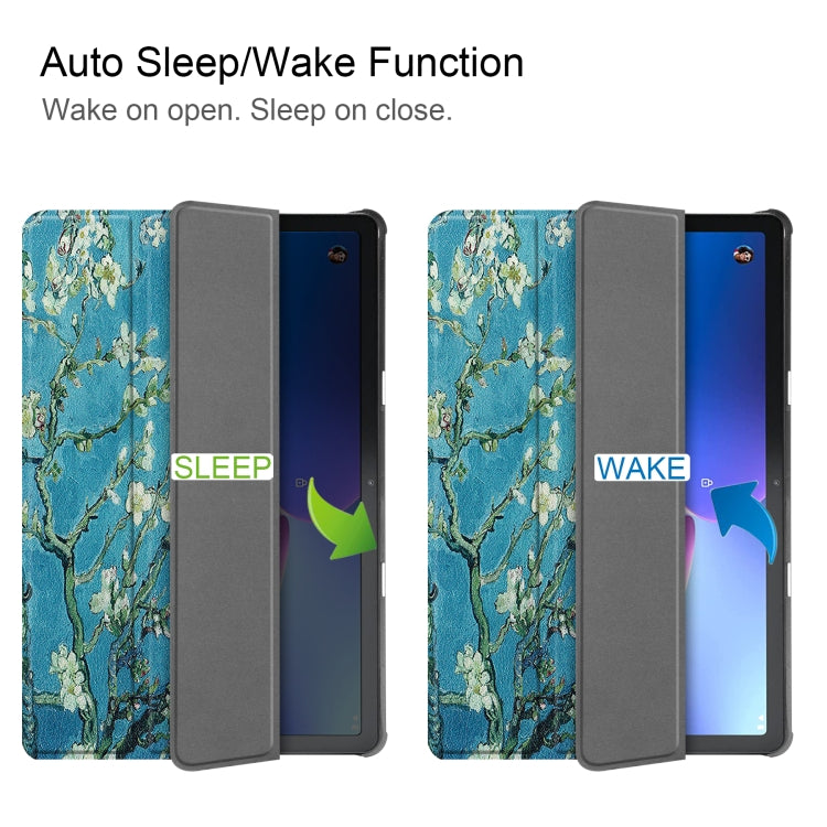 For Lenovo Tab M10 3rd Gen Custer Painted 3-Fold Holder Smart Leather Tablet Case(Apricot Blossom) by buy2fix