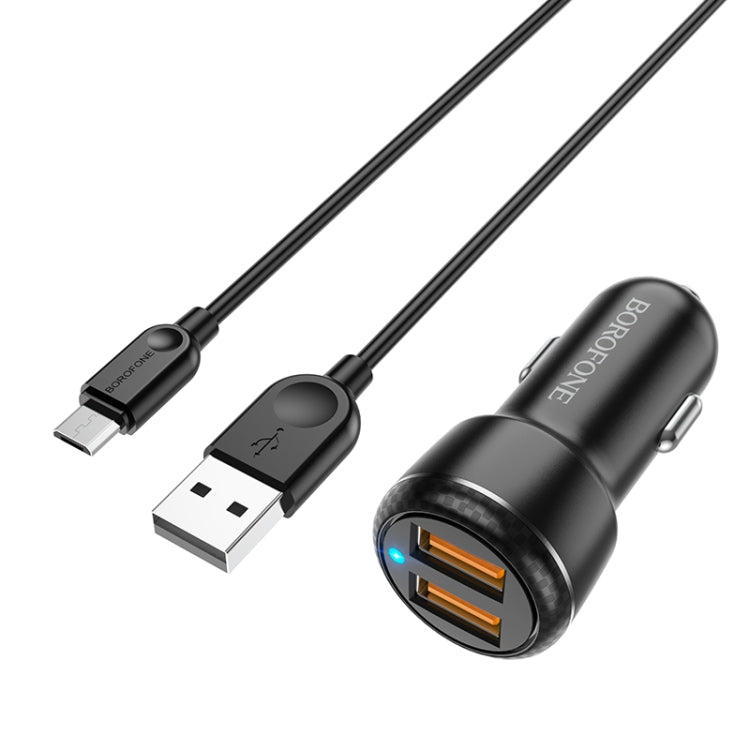 Borofone BZ17 Dual USB Ports QC3.0 Car Charger with Micro USB Charging Cable(Black) - In Car by Borofone | Online Shopping UK | buy2fix