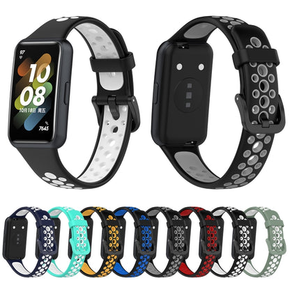 For Huawei Band 7 / 7 NFC Two-color Breathable Silicone Watch Band(Black+Grey) by buy2fix