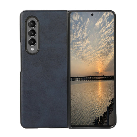 For Samsung Galaxy Z Fold4 Two-color Calf Texture Shockproof Phone Case(Blue)