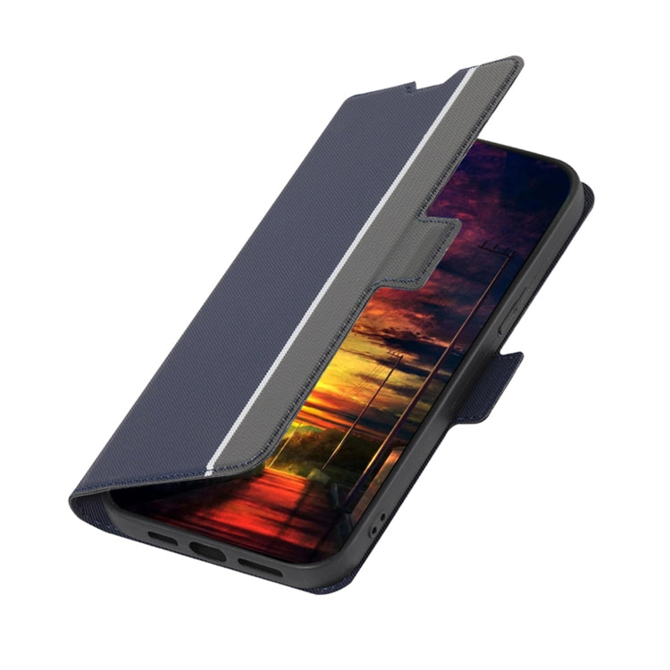 For iPhone XR Twill Texture Side Button Leather Phone Case(Blue) by buy2fix