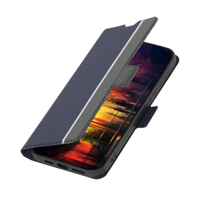 For iPhone XR Twill Texture Side Button Leather Phone Case(Blue) by buy2fix