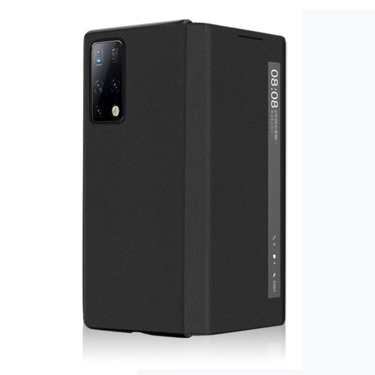 For Huawei Mate X2 Leather Texture Horizontal Flip Phone Case with Smart Touch Call Display ID(Black) by buy2fix