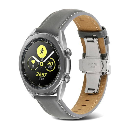 For Samsung Galaxy Watch4 20mm Butterfly Buckle Stitching Genuine Leather Watch Band(Light Grey)