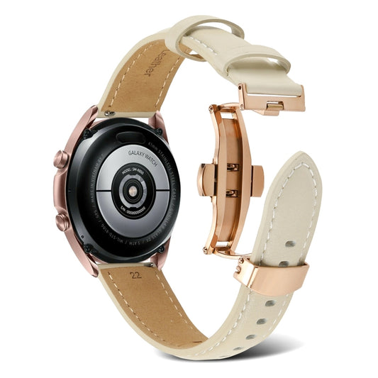 For Samsung Galaxy Watch4 20mm Butterfly Buckle Stitching Genuine Leather Watch Band(Apricot) by buy2fix