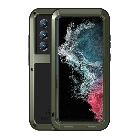 Pour Samsung Galaxy S22 Ultra 5G LOVE MEI Étui de protection anti-poussière en métal résistant aux chocs et à la poussière (vert armée)