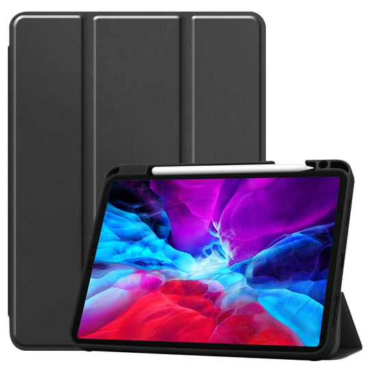 For iPad Pro 12.9 2022/2021/2020 Custer Texture 3-Fold Smart TPU Leather Tablet Case(Black)