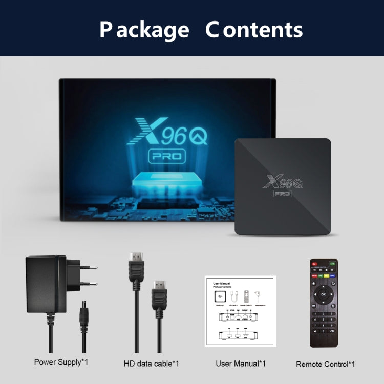 X96Q PRO 4K Smart TV BOX Android 10.0 Media Player, Allwinner H313 Quad Core ARM Cortex A53, RAM: 1GB, ROM: 8GB, Plug Type:EU Plug - Consumer Electronics by buy2fix | Online Shopping UK | buy2fix