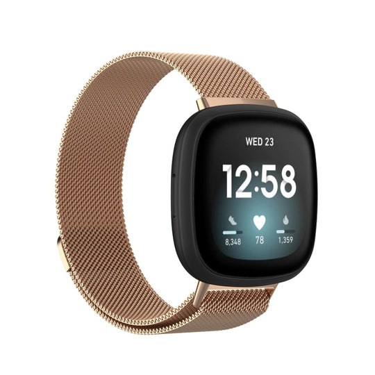 For Fitbit  Versa 4 / 3  Milanese Magnetic Metal Weave Watchband, Large Size(Rose Gold)