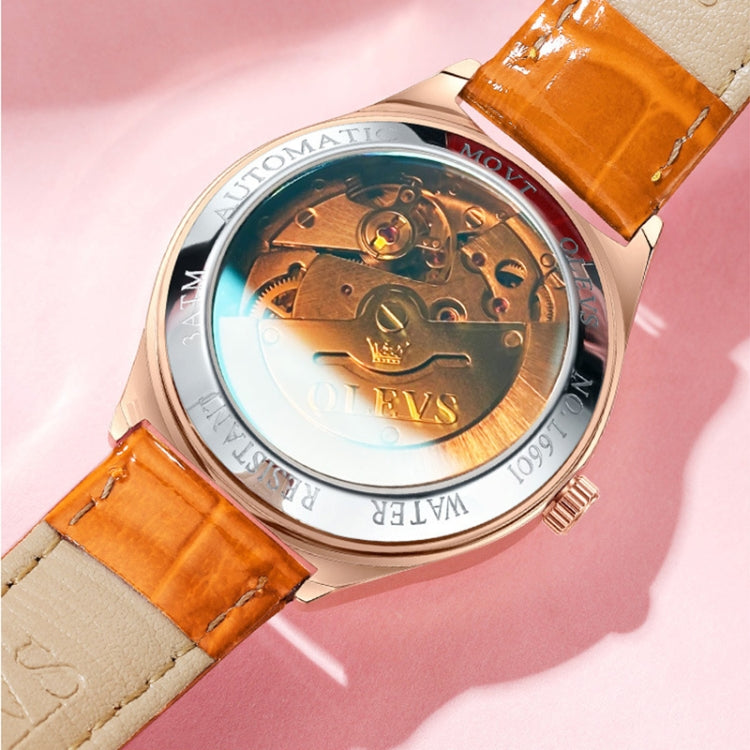 OLEVS 6611 Dragonfly Dual Calendar Mechanical Ladies Watch(Orange) - Leather Strap Watches by OLEVS | Online Shopping UK | buy2fix
