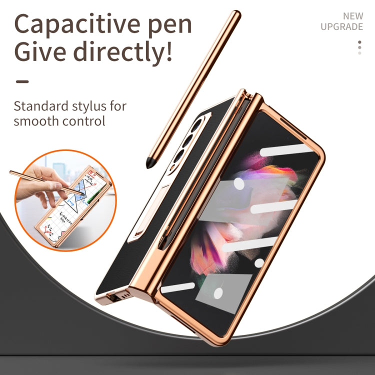 For Samsung Galaxy Z Fold3 5G Litchi Texture Leather Hinged Electroplated Phone Case with S Pen Fold Edition & Protective Film(Black) - Galaxy Phone Cases by buy2fix | Online Shopping UK | buy2fix