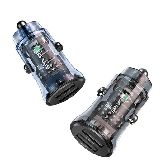 USAMS US-CC162 C31 5V3A Transparent Dual USB Mini Car Charger(Black) by USAMS