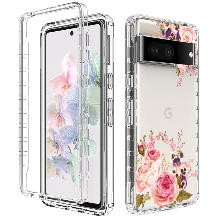 For Google Pixel 7 PC+TPU Transparent Painted Phone Case(Pink Rose) - Mobile Accessories by buy2fix | Online Shopping UK | buy2fix