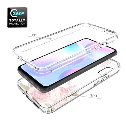 For Xiaomi Redmi 9A PC+TPU Transparent Painted Phone Case(Pink Rose) - Xiaomi Cases by buy2fix | Online Shopping UK | buy2fix