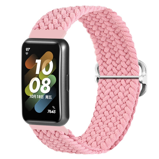 For Huawei Band 7 Nylon Braided Buckle Watch Band(Pink)