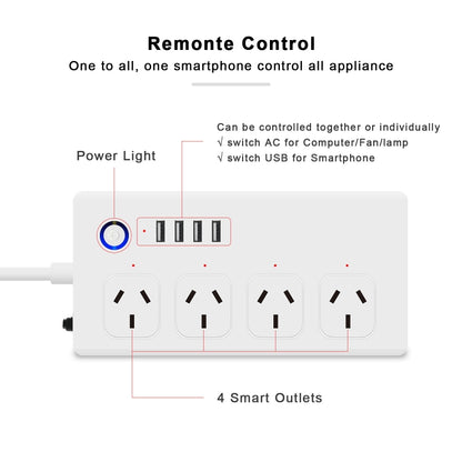 WiFi 10A SM-SO301-A 4 Holes + 4 USB 2000W Multi-purpose Smart Power Strip, AU Plug - Consumer Electronics by buy2fix | Online Shopping UK | buy2fix