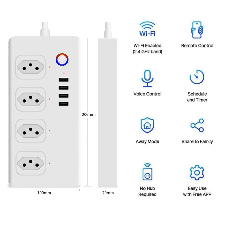 ZigBee 10A SM-SO301-B 4 Holes + 4 USB Multi-purpose Smart Power Strip, Brazil Plug - Consumer Electronics by buy2fix | Online Shopping UK | buy2fix