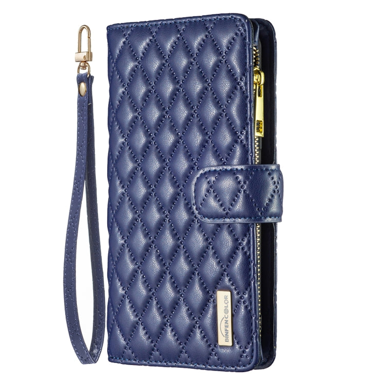 For iPhone 11 Diamond Lattice Zipper Wallet Leather Flip Phone Case (Blue) - iPhone 11 Cases by buy2fix | Online Shopping UK | buy2fix