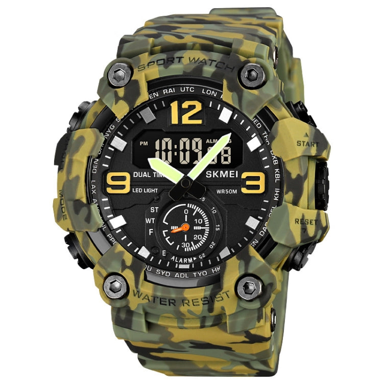 SKMEI 1965 Stainless Steel Buckle PU Strap Waterproof Electronic Watch(Army Green Camouflage) - Leather Strap Watches by SKMEI | Online Shopping UK | buy2fix