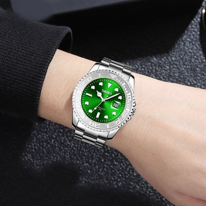 SKMEI 9295 Stainless Steel Buckle Strap Waterproof Quartz Watch, Strap:Silver(Green) - Other Watches by SKMEI | Online Shopping UK | buy2fix