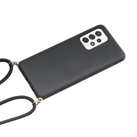 For Samsung Galaxy A33 5G Wheat Straw Material + TPU Protective Case with Lanyard(Black) by buy2fix