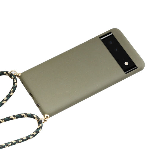For Google Pixel 6 Wheat Straw Material + TPU Protective Case with Lanyard(Army Green) by buy2fix