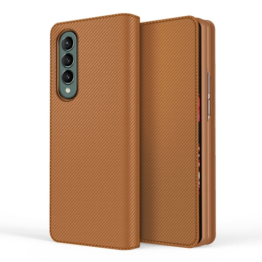 For Samsung Galaxy Z Fold4 Split Type Horizontal Flip Foldable Leather Phone Case(Fiber Brown) - Galaxy Z Fold4 5G Cases by buy2fix | Online Shopping UK | buy2fix