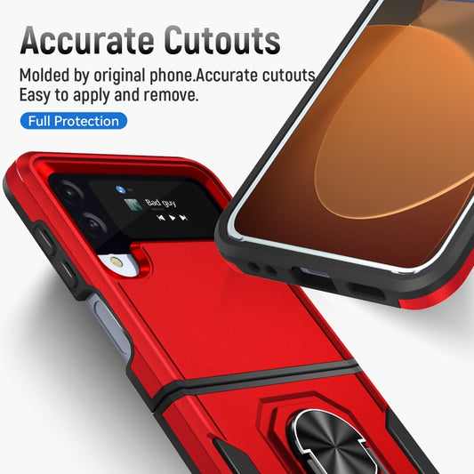 For Samsung Galaxy Z Flip4 Pioneer Armor PC + TPU Phone Case with Holder(Red Black) by buy2fix