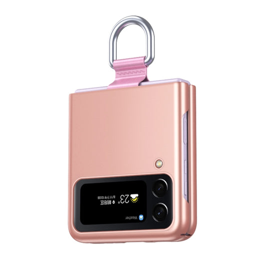 For Samsung Galaxy Z Flip4 Skin Feel Folding Phone Case with Drawstring Key Chain(Rose Gold) by buy2fix