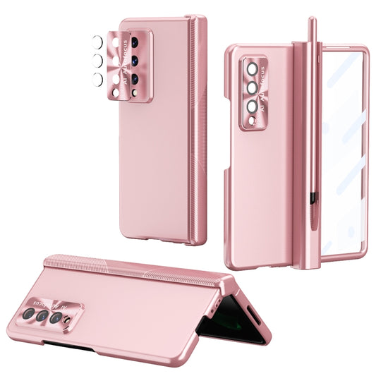 For Samsung Galaxy Z Fold3 5G Electroplating Hinged Folding Phone Case with S Pen Fold Edition(Pink) - Galaxy Phone Cases by buy2fix | Online Shopping UK | buy2fix