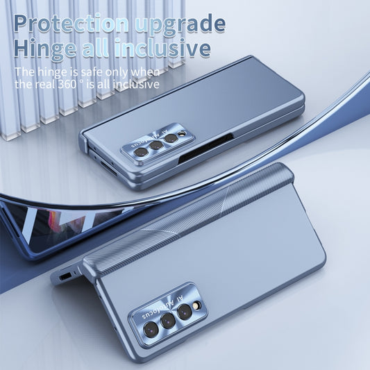 For Samsung Galaxy Z Fold3 5G Electroplating Hinged Folding Phone Case with S Pen Fold Edition(Blue) by buy2fix