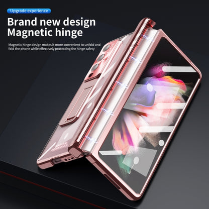 For Samsung Galaxy Z Fold3 5G Magnetic Hinges Plating Phone Case with Holder(Rose Gold) - Galaxy Phone Cases by buy2fix | Online Shopping UK | buy2fix