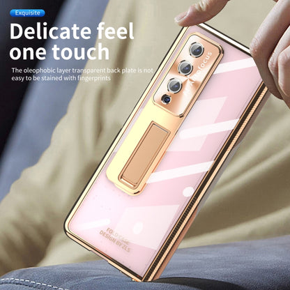 For Samsung Galaxy Z Fold3 5G Magnetic Hinges Plating Phone Case with Holder(Champagne Gold) - Galaxy Phone Cases by buy2fix | Online Shopping UK | buy2fix