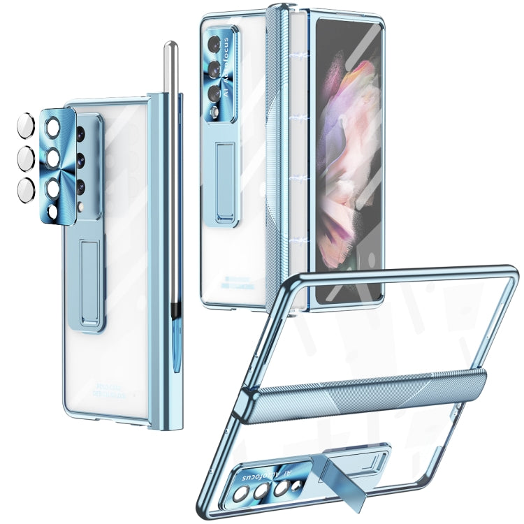 For Samsung Galaxy Z Fold3 5G Magnetic Hinges Plating Phone Case with Holder(Blue) - Galaxy Phone Cases by buy2fix | Online Shopping UK | buy2fix