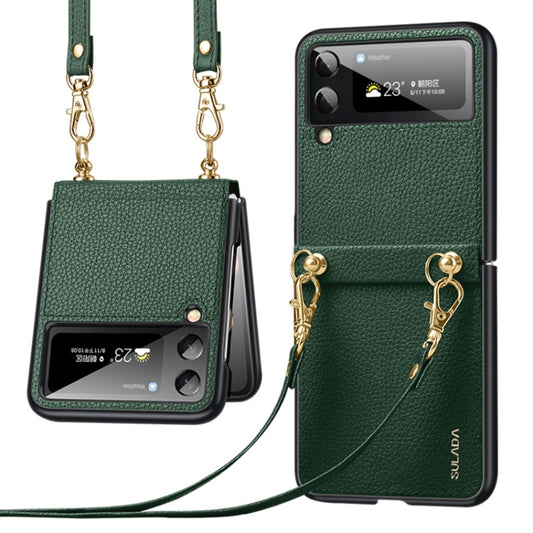 For Samsung Galaxy Z Flip3 5G SULADA Litchi Texture Leather + TPU Phone Case with Strap(Green) - Galaxy Phone Cases by SULADA | Online Shopping UK | buy2fix