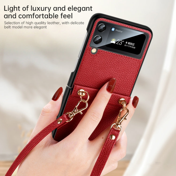 For Samsung Galaxy Z Flip3 5G SULADA Litchi Texture Leather + TPU Phone Case with Strap(Red) - Galaxy Phone Cases by SULADA | Online Shopping UK | buy2fix