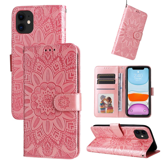For iPhone 11 Embossed Sunflower Leather Phone Case (Pink) by buy2fix