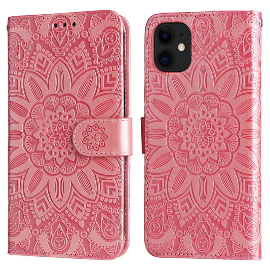 For iPhone 11 Embossed Sunflower Leather Phone Case (Pink) by buy2fix