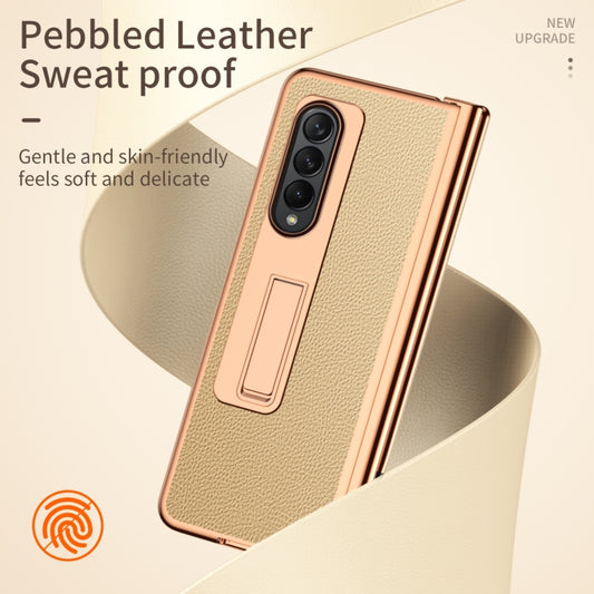 For Samsung Galaxy Z Fold4 Litchi Texture Leather Hinged Electroplated Phone Case with Pen(Gold) by buy2fix