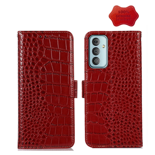 For Samsung Galaxy M13 4G Global Crocodile Top Layer Cowhide Leather Phone Case(Red)